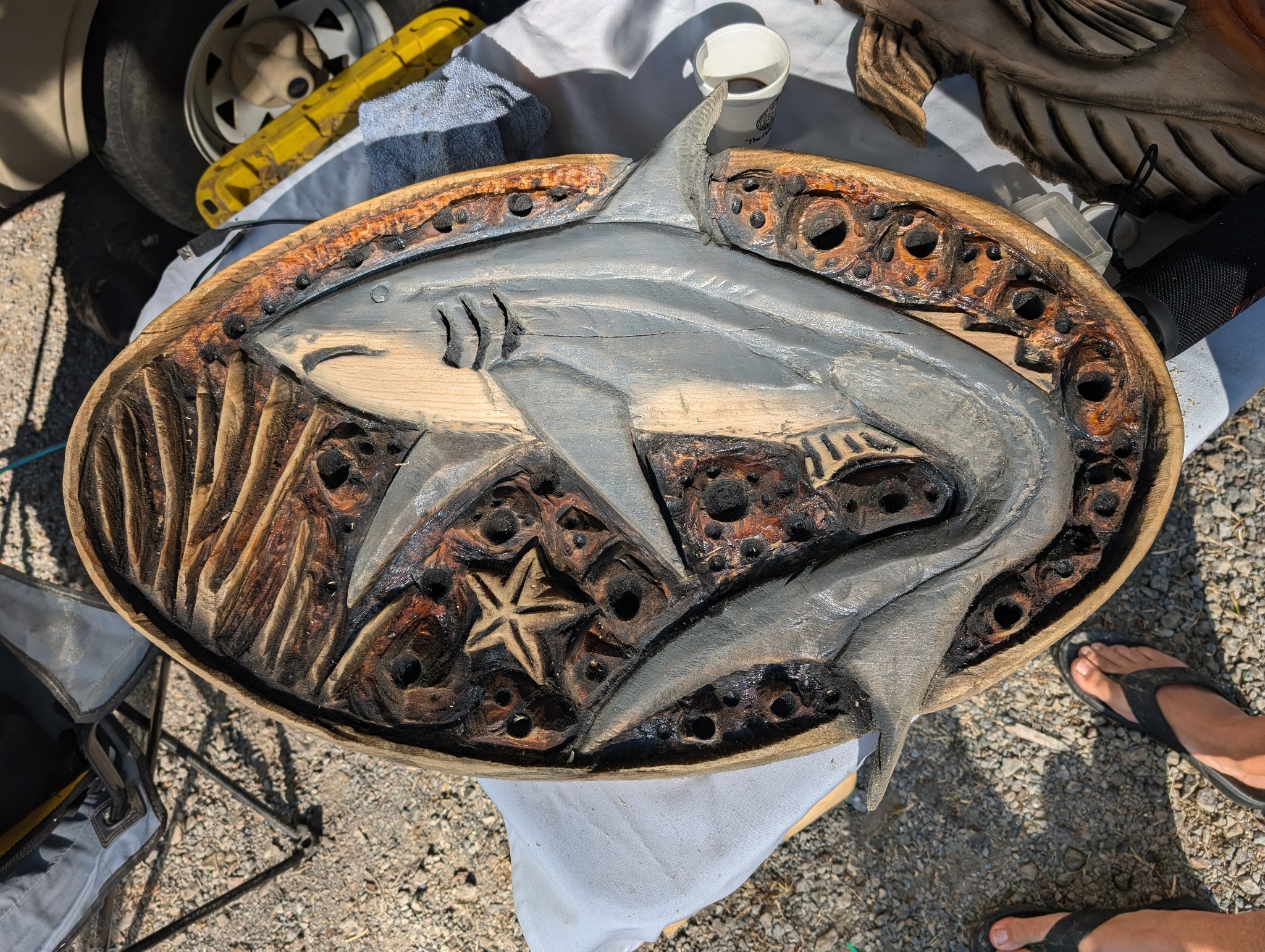 Cool shark — chainsaw carving by The Grateful Tech
