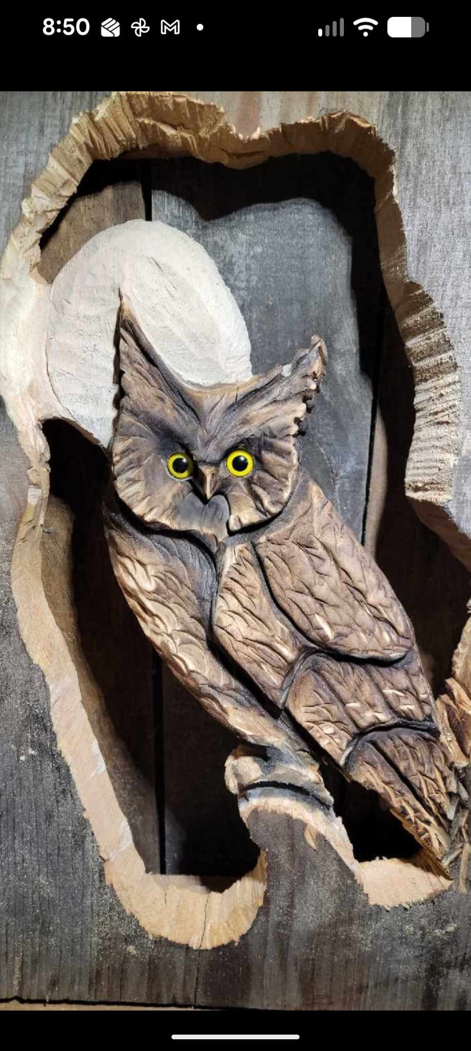 Owl wall hanger — chainsaw carving by The Grateful Tech