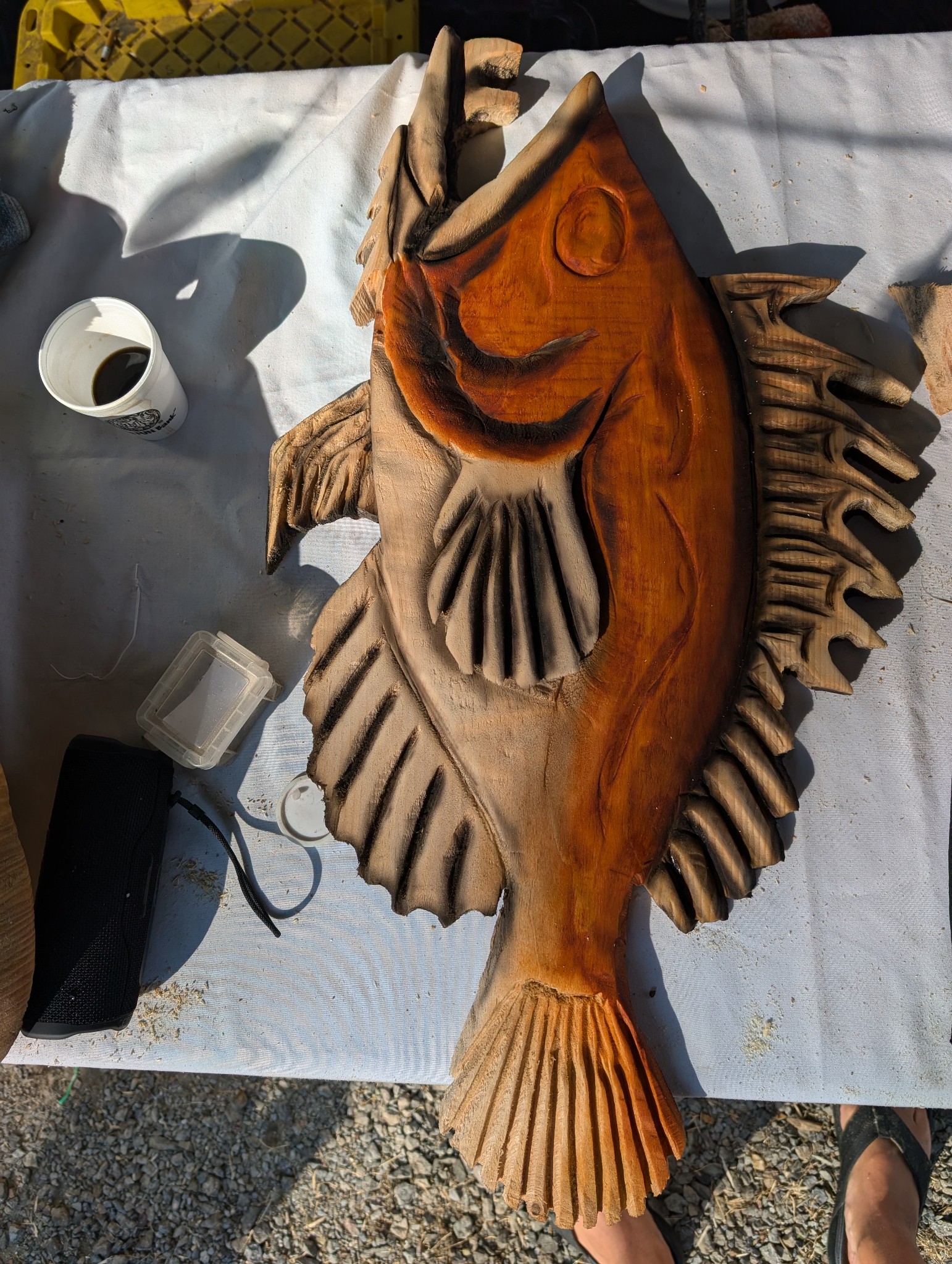 Pine Fish — chainsaw carving by The Grateful Tech